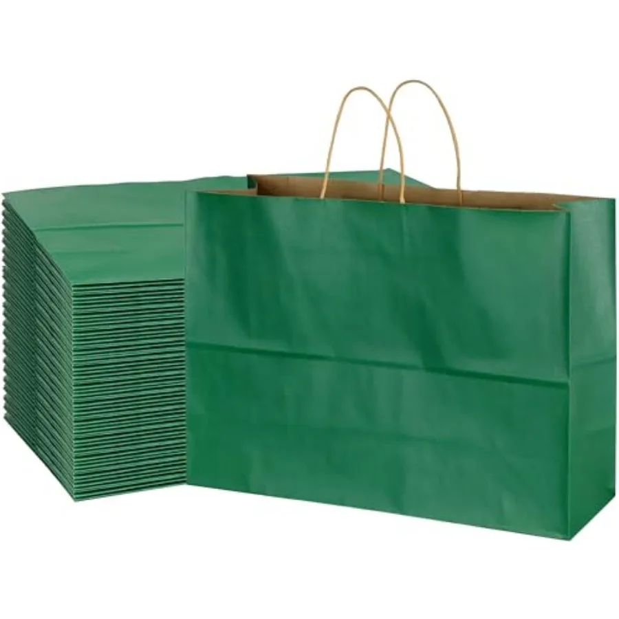 

70Pcs Large Paper Bags with Handles 16x6x12 Inch Dark Green Paper Shopping Bag for Small Business Large Kraft Gift Bags Bulk fo