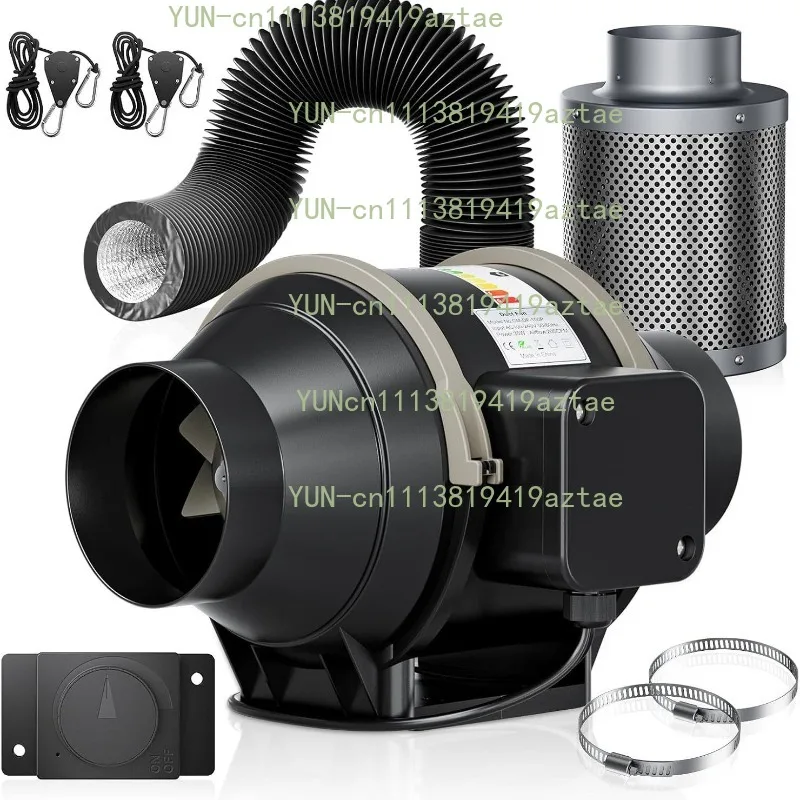4 Inch EC Inline Duct Fan with Knob Speed Controller, CM-DF-100 Activated Carbon Filter Kit Odor Removal Ventilation Exhaust Set