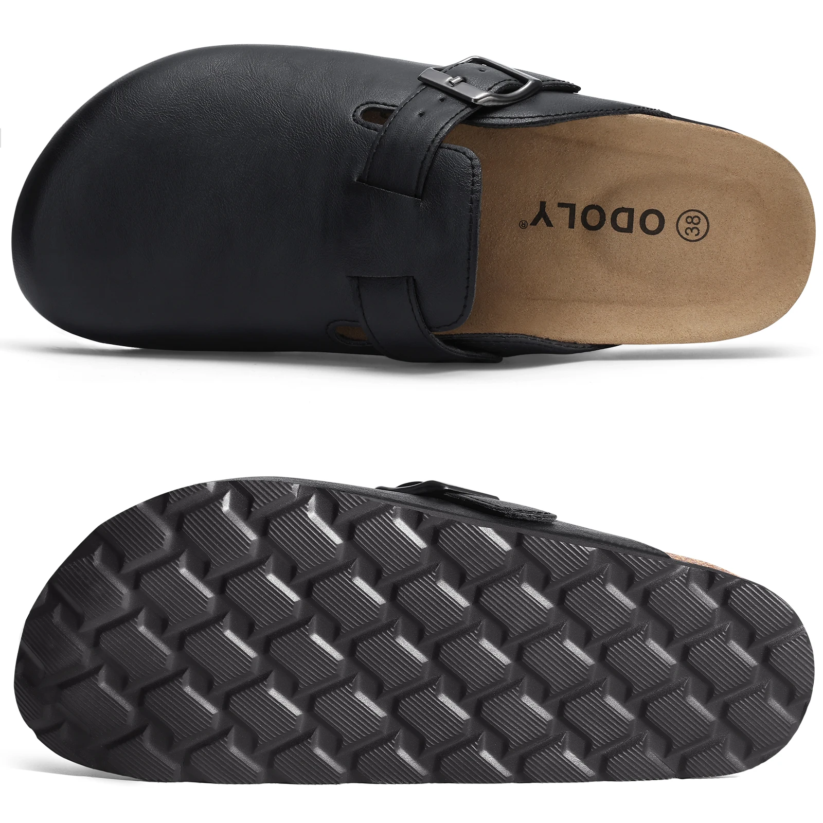 Vegan Leather Mules With Cork Insole, Arch Support, Slip-On Clogs For Outdoor_voghion.com