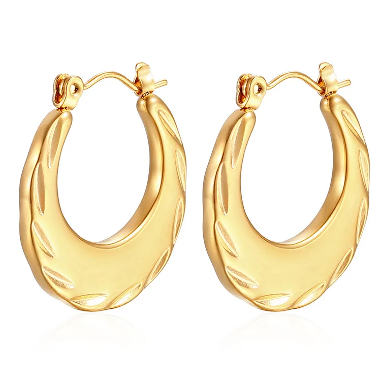 Gold Plated Chunky Earrings for Women Trend Stainless Steel Hoop Earring Waterproof Piercing  Jewelry