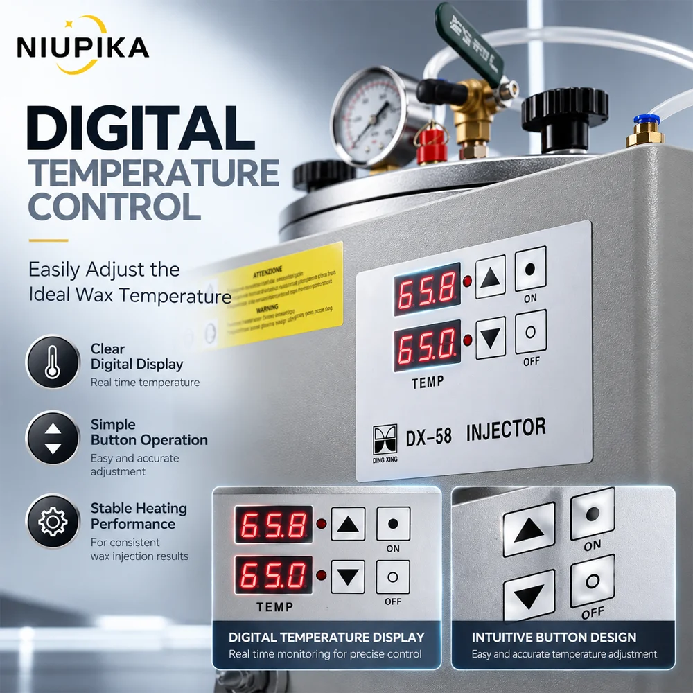 NIUPIKA DX 58 Jewelry Wax Injector Machine Digital Temperature Control Pressure Wax Injection Tool 110V 220V Jewelry Mold Making