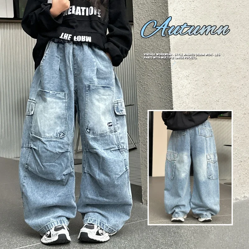 

Girls Jeans Ages 4-14Y Teen Wide Leg Denim Teenage Vintage Trousers Toddler Girl Casual Fashion Denim Bottom Kids Y2k Long Pants