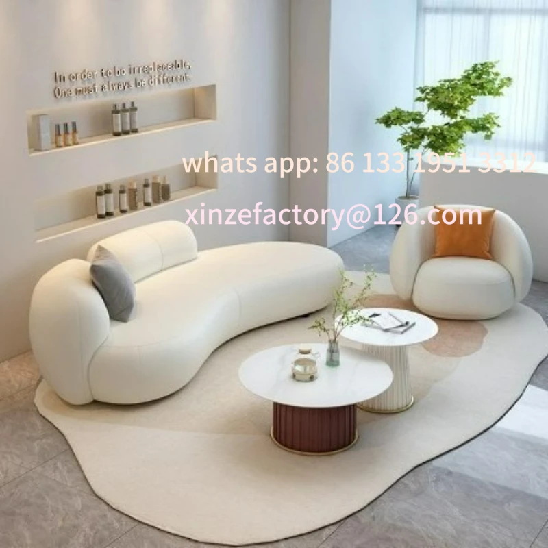 

Customizable office small apartment technology fabric Nordic light luxury lounge area reception white sofa