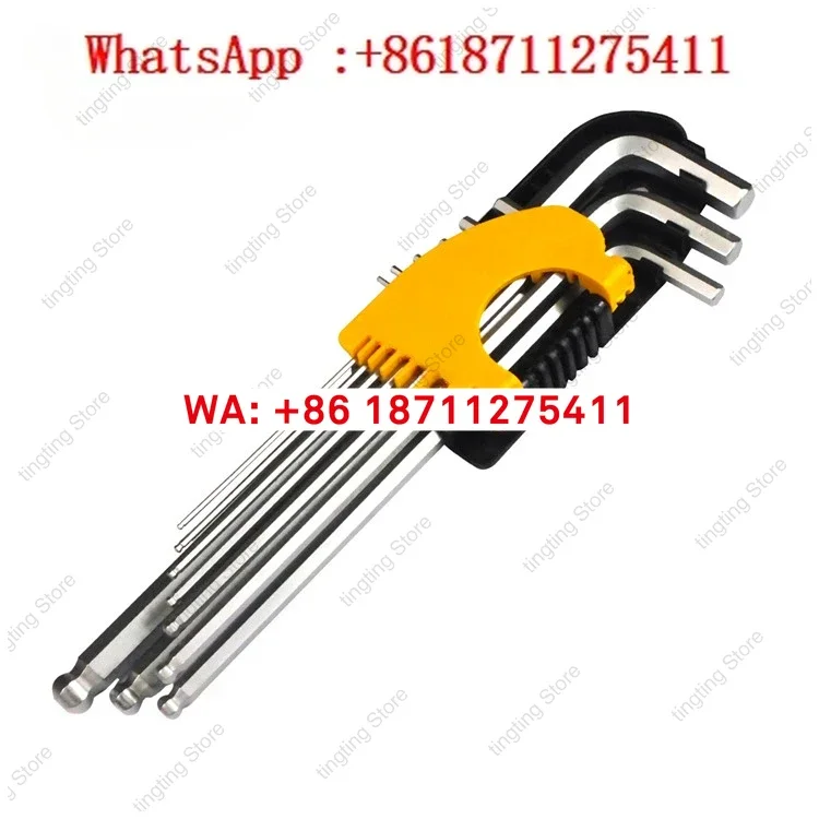 Extended flat ball head metric and imperial hexagonal wrench with hexagonal key