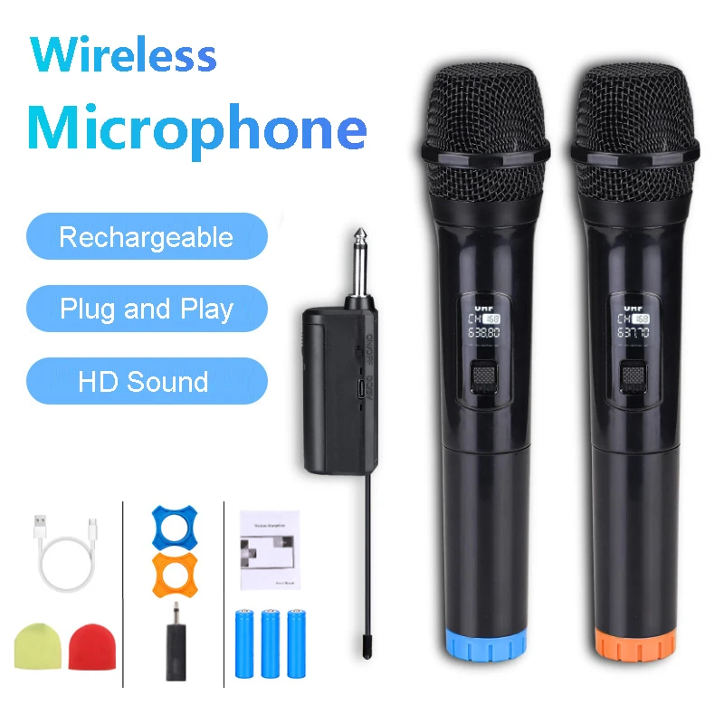 Wireless Microphone Dynamic Handheld Microphones Karaoke Microphone Mic with Rechargeable Receiver for Wedding Party Church Club