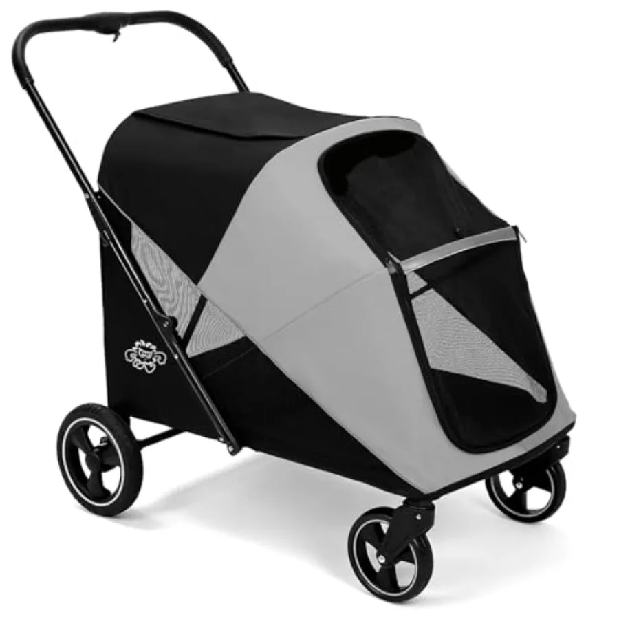 Dog Stroller for Large Medium Dogs, 4 Wheels Pet Stroller for Large Dogs up to 120lbs, Extra Large Dog Stroller with Foldable D