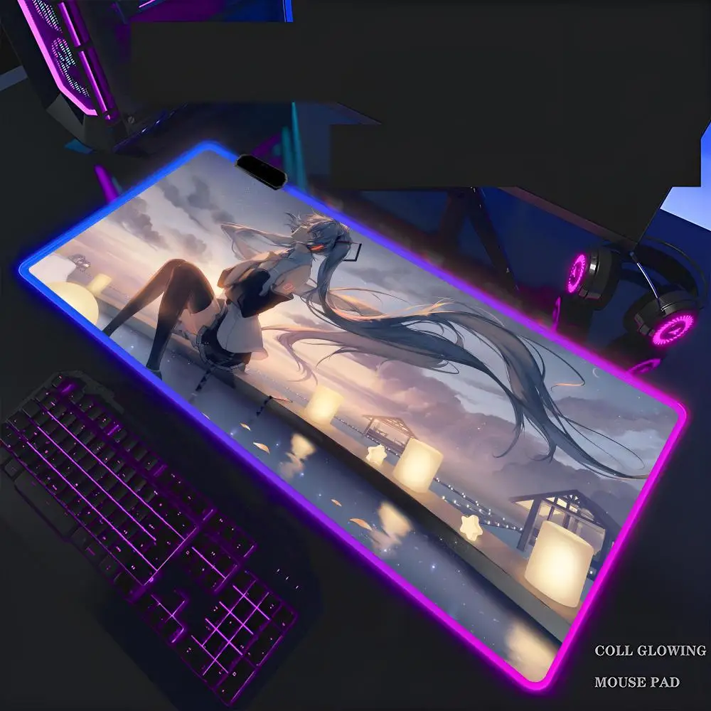 H-Hatsune M-Mikus Mouse Pad Mousepad Rgb  Mouse Pad Gaming Backlight Pc Accessories Gamer Keyboard Backlit Mat Desk Protector 90