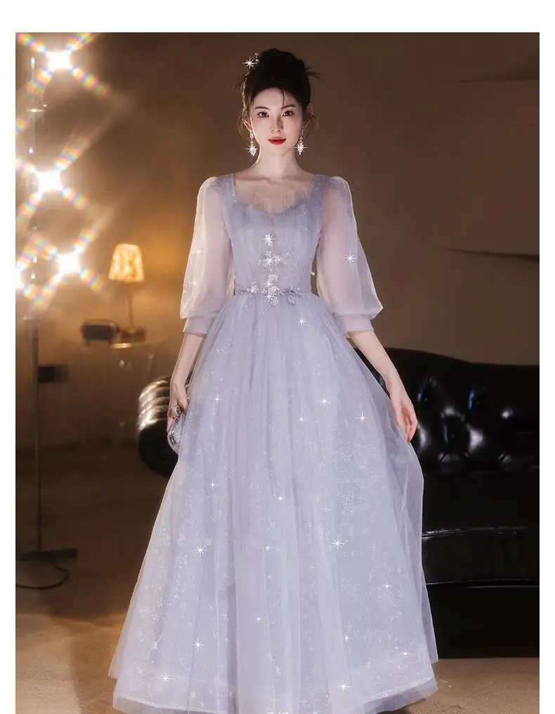 

Evening dress for women 2024 banquet host dinner gauze skirt