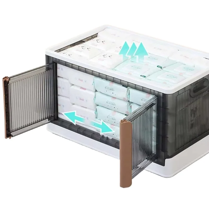

Hot Selling Wardrobe Clothes Storage Double Open Plastic Foldable Lid Storage Box