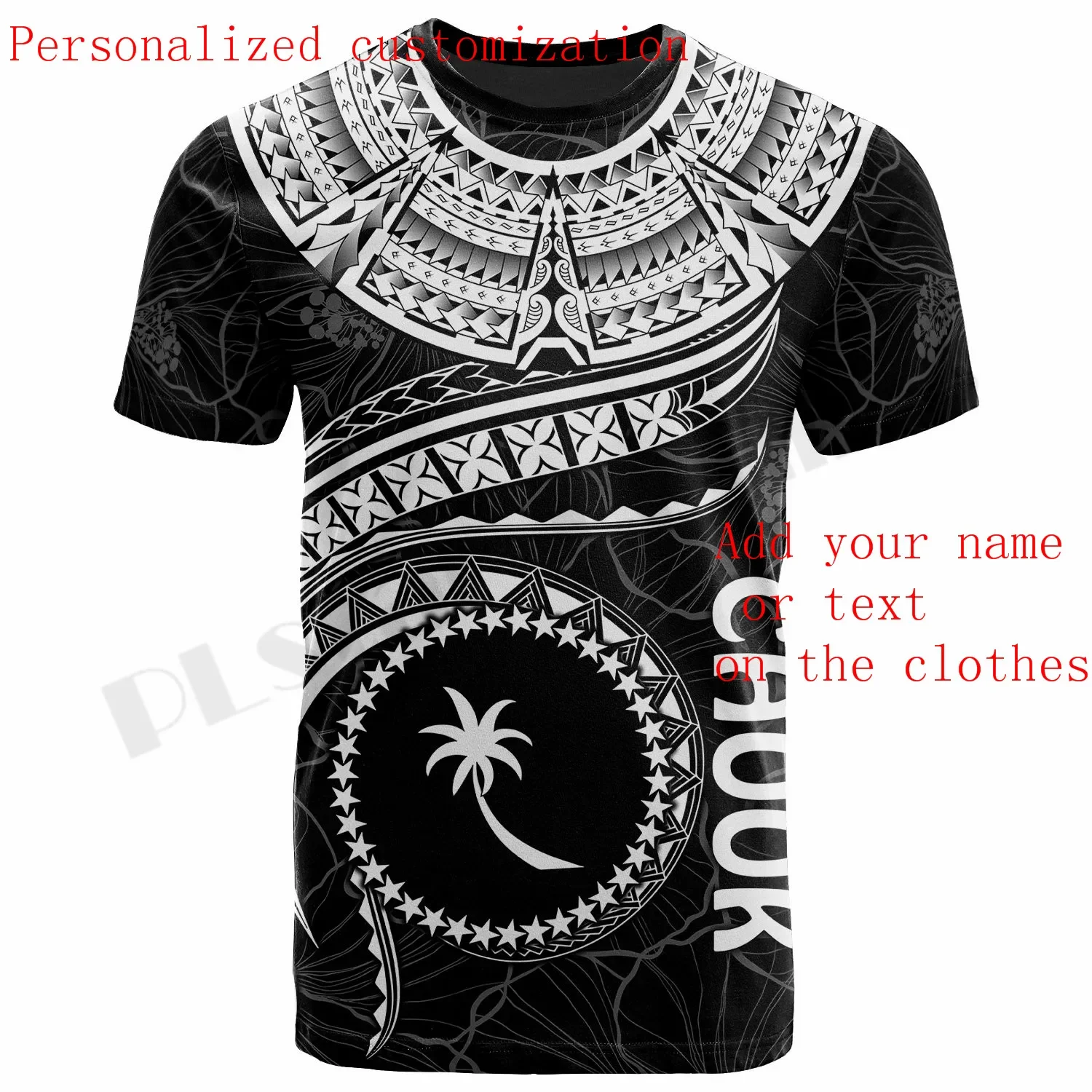 Custom Personalised 3DPrint Tribal Culture Chuuk Kosrae Pohnpei Polynesian DIY Name/Text Man/Woman Tshirts Short sleeve Style-1