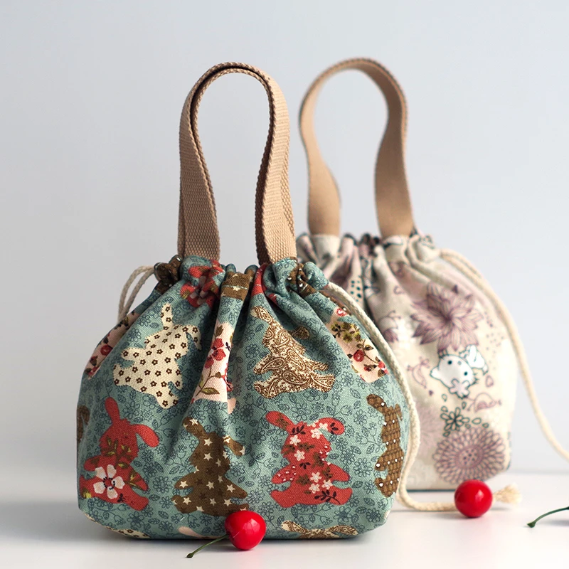

Casual Canvas Tote Bag Women's Small Handbag Printed Lunchbox Phone Coin Wallet Multi-Functional Fabric Buet Bag