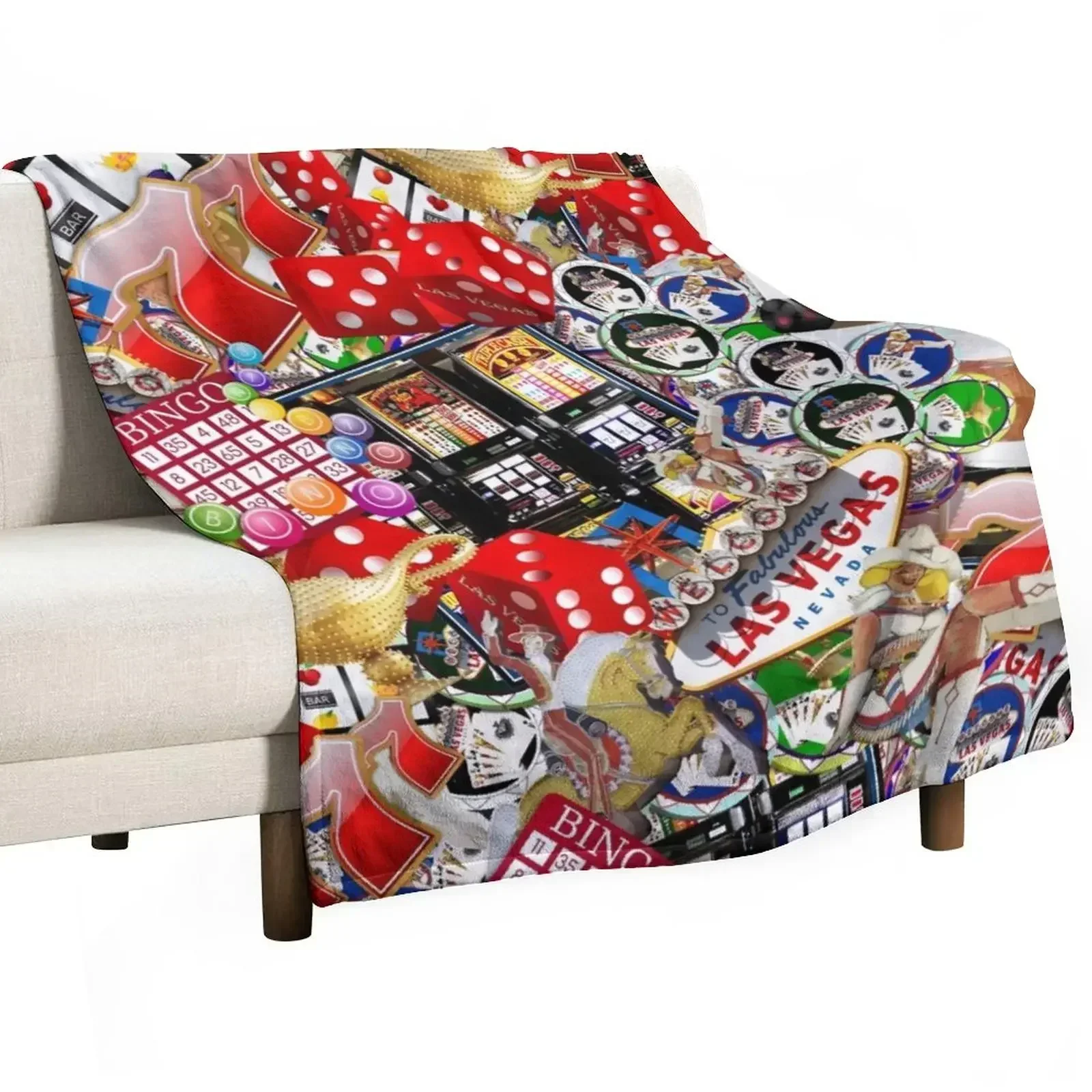 Gamblers Delight - Las Vegas Icons Throw Blanket Hairy Shaggy Multi-Purpose Plush Blankets