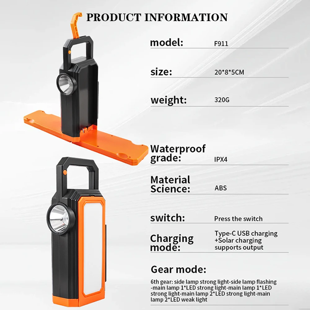 LED 캠핑 랜턴 태양열 USB 충전식 LED 손전등, 밝기 조절 가능, 매우 밝은 비상 조명, IPX4 방수, 하이킹용