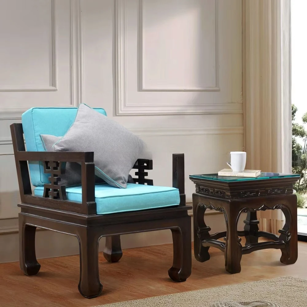 Poltrona lounge in legno a 1 posto in stile antico Mobili da soggiorno fatti a mano in solido, sotto-teak ad altezza regolabile