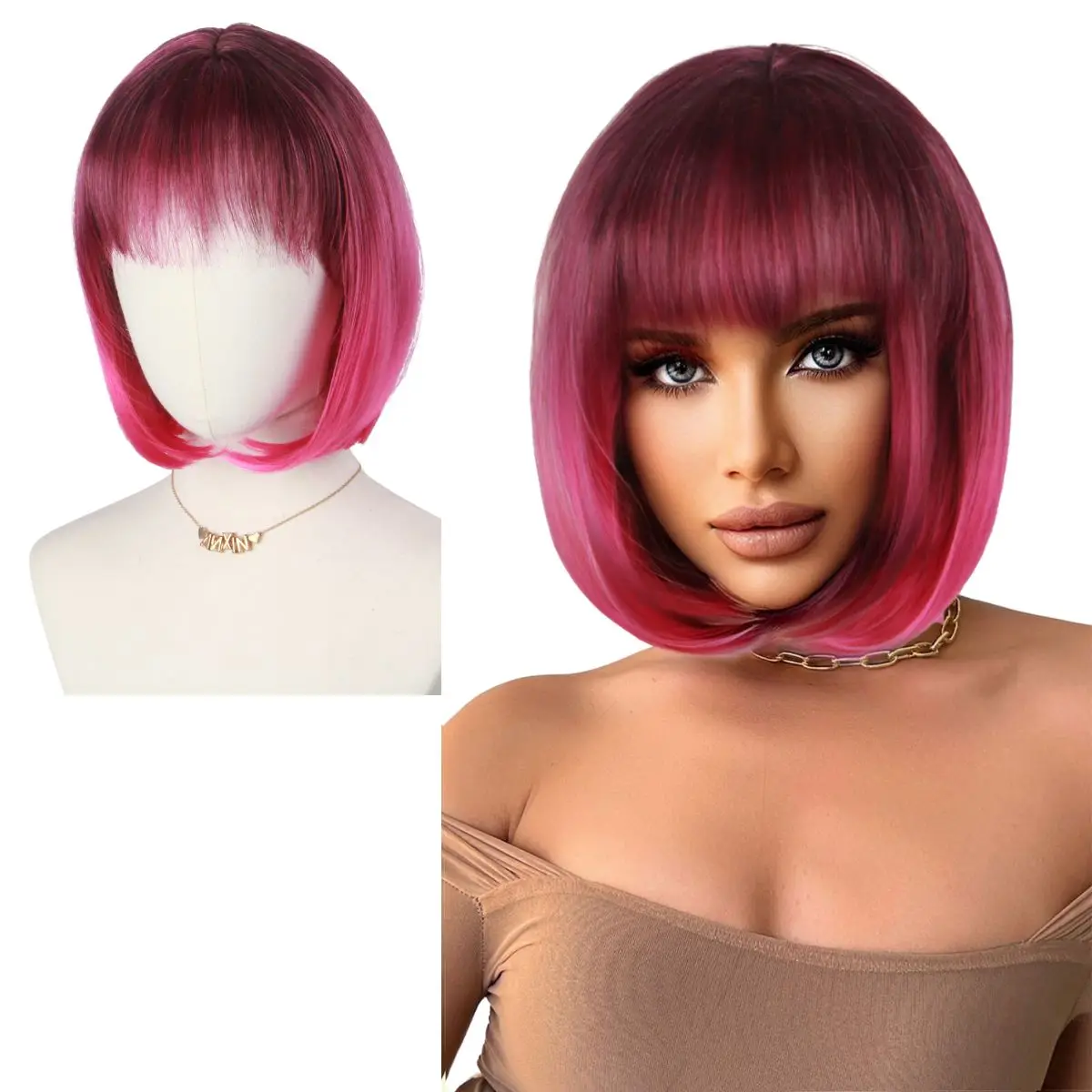 

Anxin Halloween Party Cosplay Rose Red Short Straight Wigs For Woman