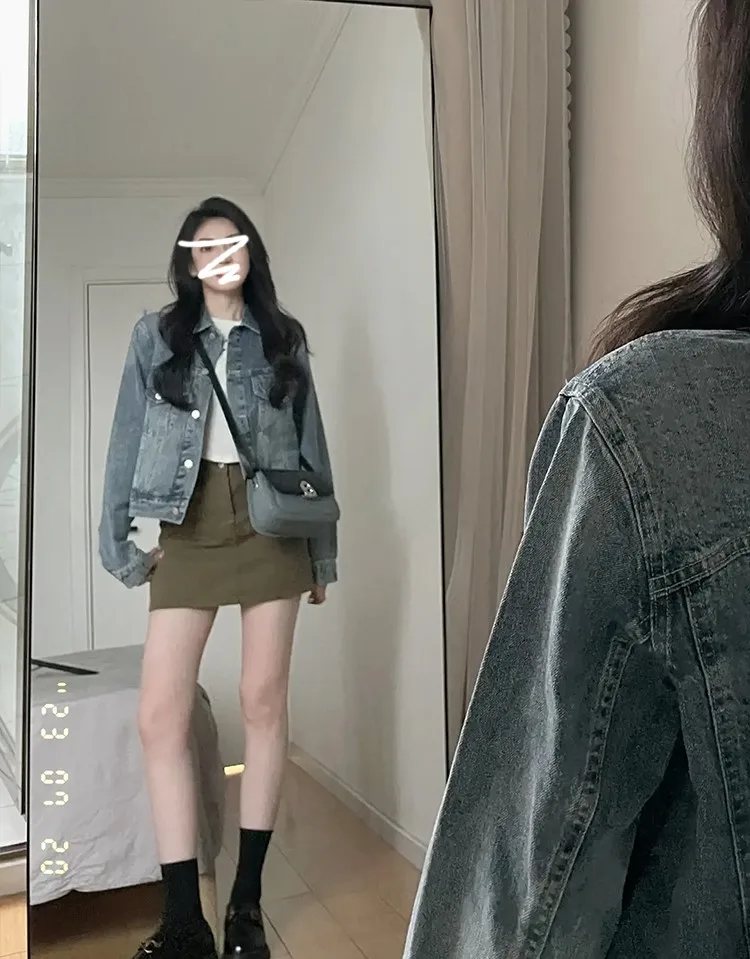 

Джинсовые пальто для женщин, весенние сращенные кружевные реглан, романтический фестиваль, с воздушным шаром, с рукавами и круглым вырезом, нежные одинаковые молодежные шикарные пальто