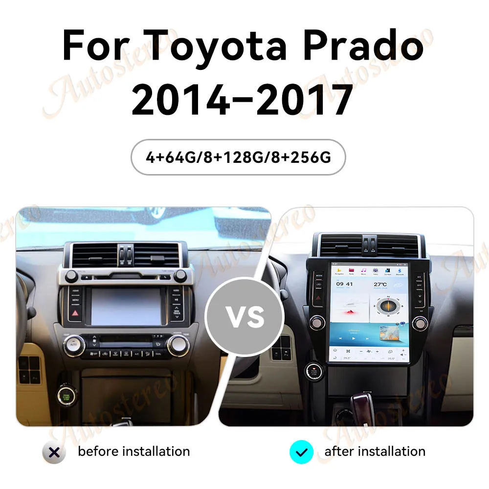 12.1 Inch  Android 13.0 Vertical Car Radio For Toyota Prado 2014-2017 GPS Navigation Stereo Multimedia Player Auto Touch Screen