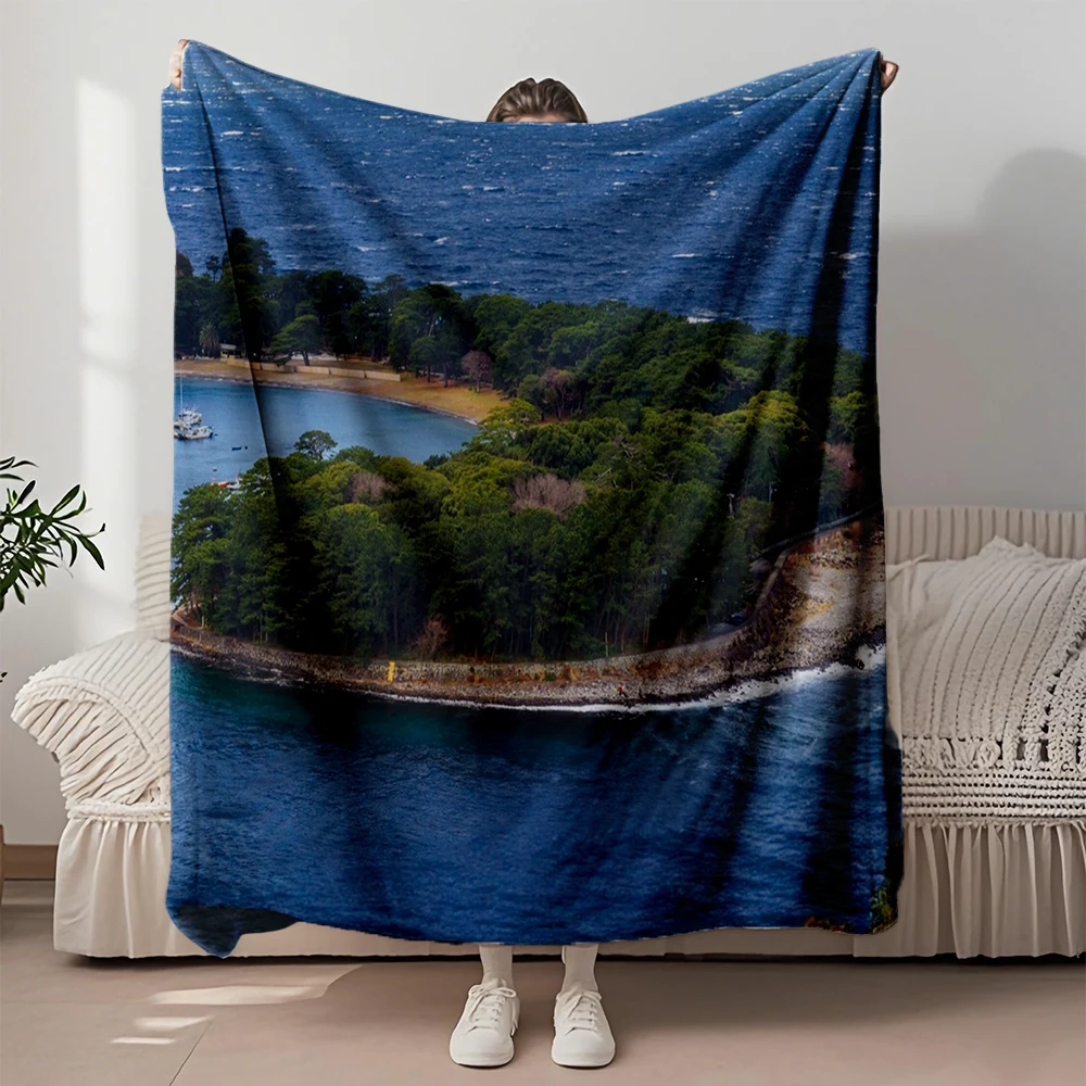 

Home Essential Flannel Blanket Japanese Fishing Port And Zen Thermal Blanket Comforter Fade-resistant Durable Blankets