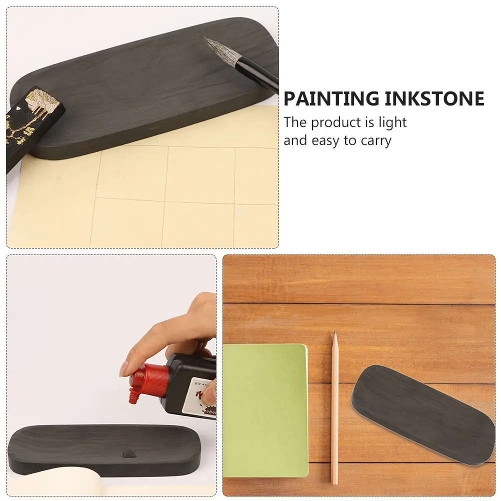 Chinese Inkstone Small Ink Slab Carved Inkslab with Lid for Calligraphy Painting Students Ink Grinding Stone Traditional