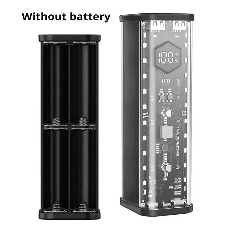 A46U Mecha Transparent 8PCS 21700 For Battery Power Bank Case Kit Quick Charge Type C Black