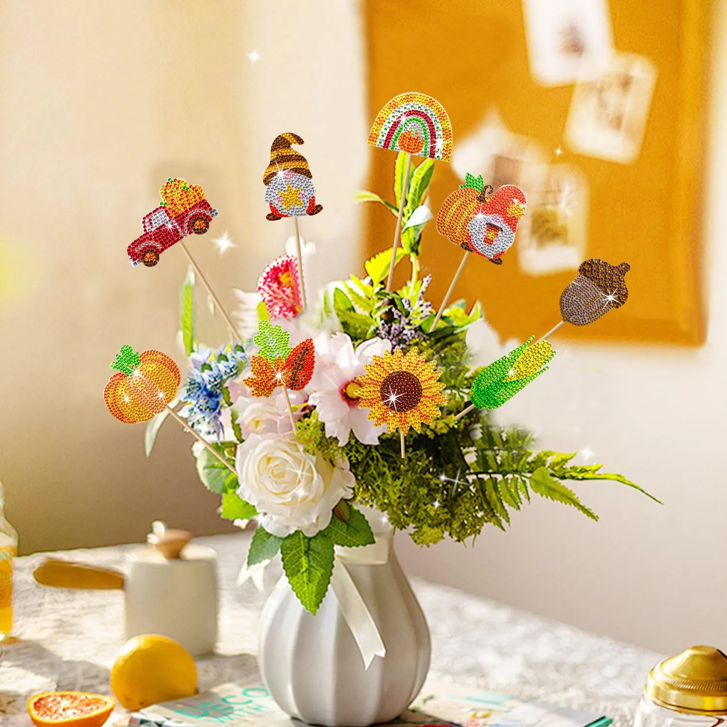 

8 piece Pumpkin Flower Diamond Painting Handcrafted round Crystal art kit exquisite flower arrangement, garden decoration