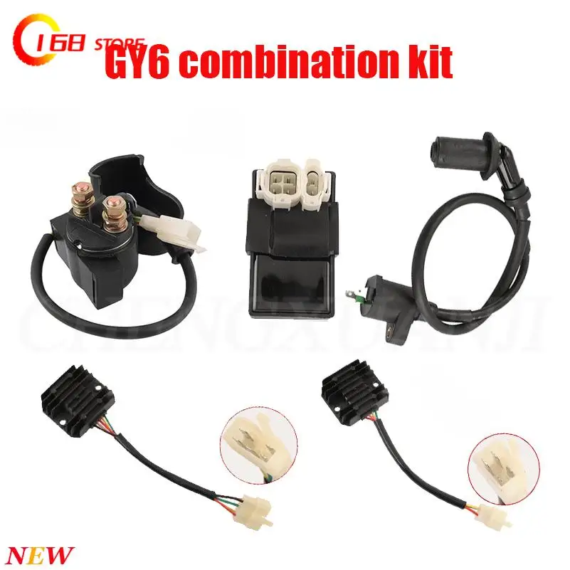 

Регулятор напряжения катушки зажигания GY6, реле выпрямителя, 5-контактный комплект свечей зажигания переменного тока CDI, подходит для четырехцилиндровых автомобилей ATV 50-150cc