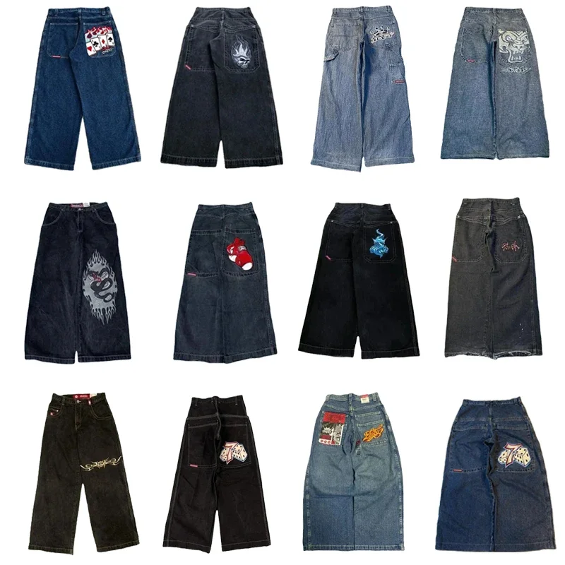 Jeans larghi Y2K Harajuku pantaloni in Denim ricamato di alta qualità Hip Hop Punk Streetwear Jeans uomo ricamo dettaglio Retro Casual