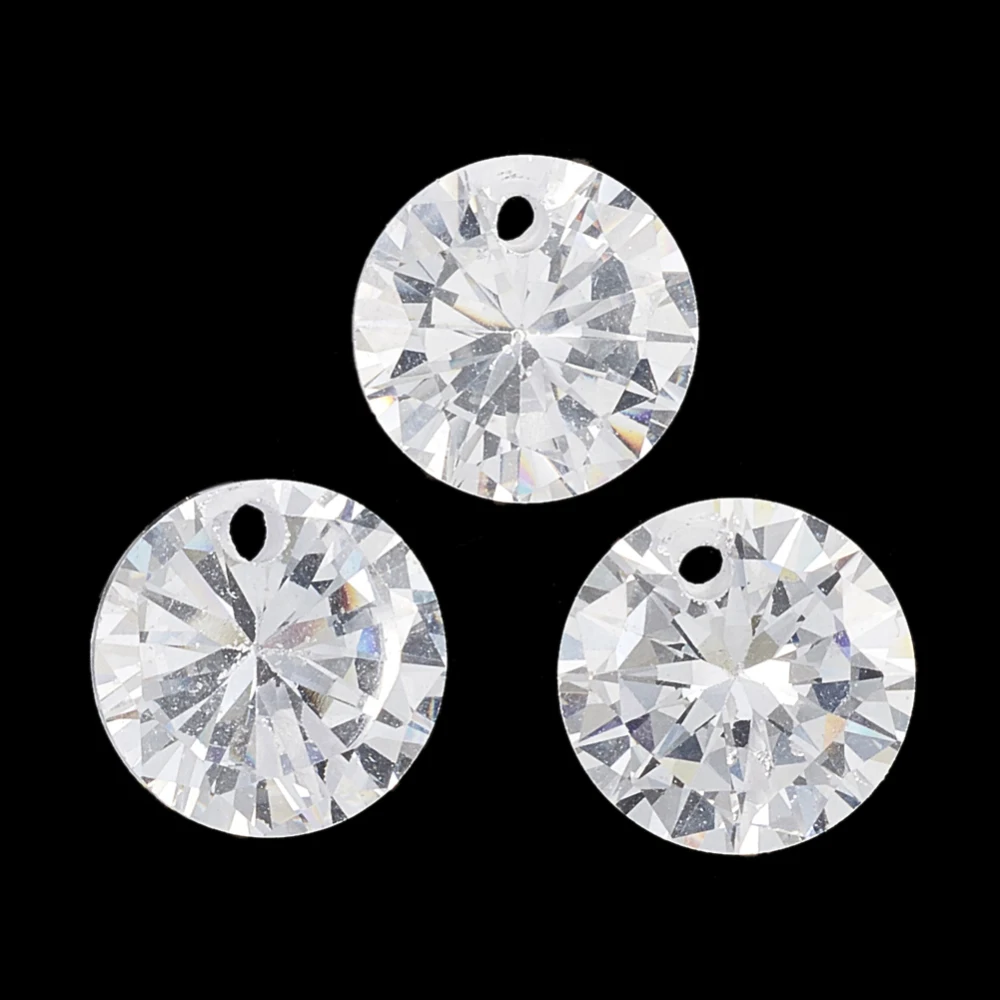 Cubic Zirconia Charms, for DIY Jewelry Making, Faceted, Flat Round, Clear, 6x3.5mm, Hole: 0.8mm