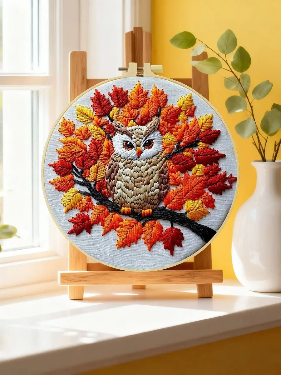 1 Stück 20x20cm/15x15cm 7,87/6,3 Zoll Eulen-Stickerei-Starter-Kit DIY-Kit DIY-Stickerei-Set für Anfänger Nadelkunst – Detail 6