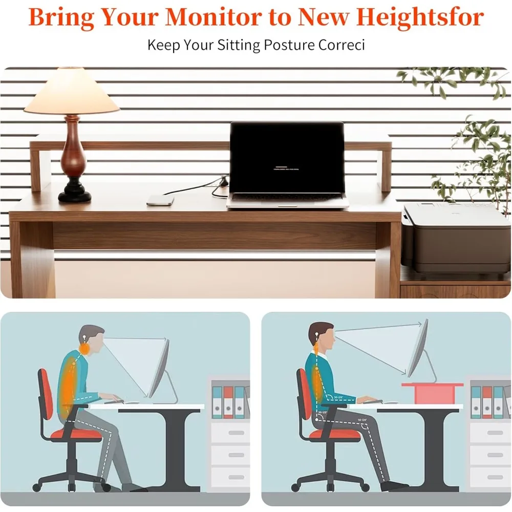 مكتب تنفيذي حديث من خشب الجوز في منتصف القرن، مكتب منزلي على طراز المزرعة مقاس 60 بوصة مع درج ورف للطابعة #4