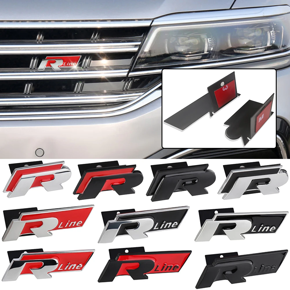 Car Styling Front Grille Emblem Sticker R RLINE Badge Decoration for Volkswagen VW Golf Passat Tiguan Jetta Polo Touran 4 Motion