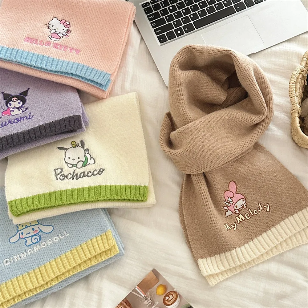 Sanrio Cute Plush Knitted Scarf for Girls, Versatile Warm Scarf, Student Autumn/Winter New Style