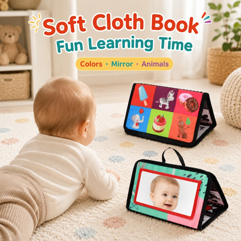 Soft Baby Book Mushroom Foldable Tummy Time Sensory Cloth Book with Mirror Early Learning Toy for Newborns 0 to 3 Years view 4