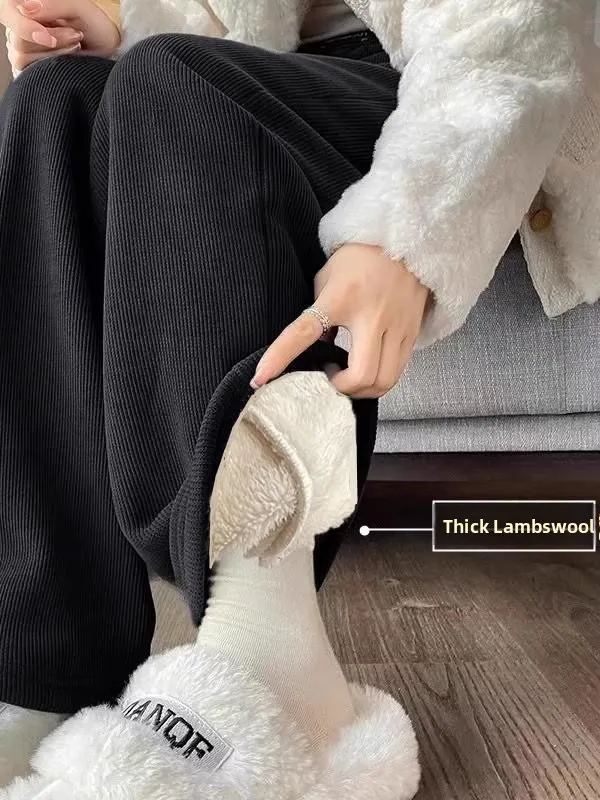 

Белые вельветовые широкие брюки, женские осенне-зимние новые свободные брюки прямого кроя с высокой талией в Корейском стиле