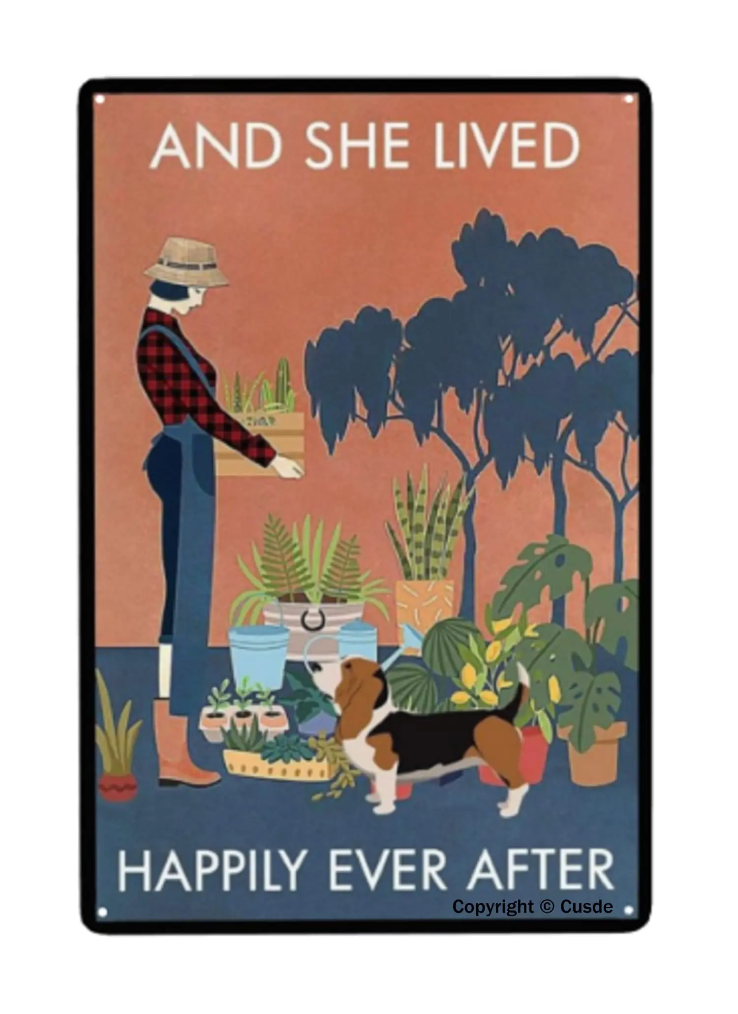 Funny Basset Hound Tin Sign And She Lived Happily Ever After Gardening Basset Hound Metal Sign For Beach Home Club Yard Lawn Wal