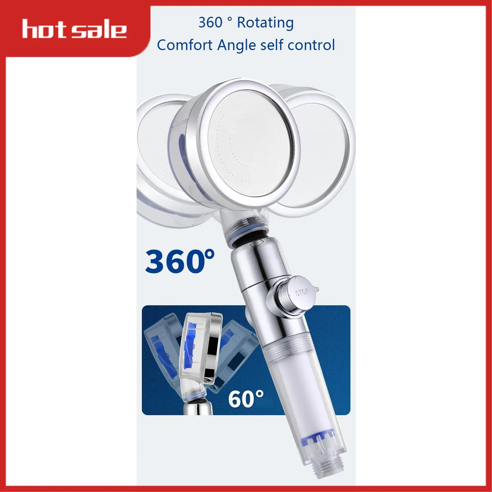 

A33R-Pressurized Shower Head High Pressure Detachable 360° Rotating Jetting Showerhead Filter For Water Bathroom Bath Shower