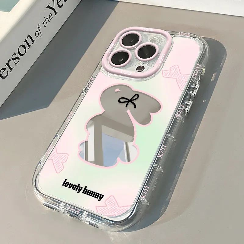 Niedliche Hasenohren Air Cushion Spiegel Handyhülle für iPhone 17 15 14 16 Pro Max 13 12 11 Pro XR XS 7 8 Plus 17Air Süße Mädchenhülle – Detail 5