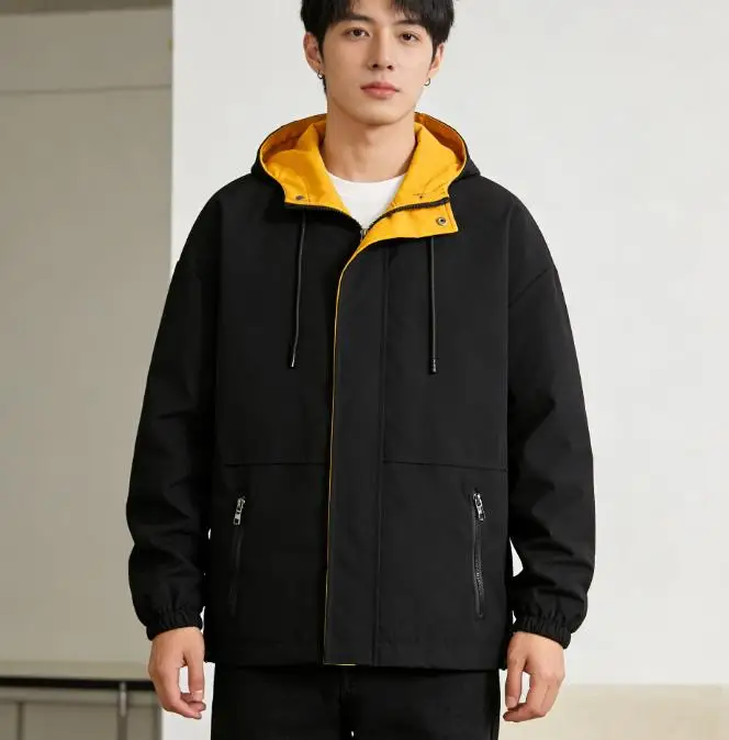 Trendy Spring Autumn Young Men Hooded Jacket Solid Color Minimalist Casual Commuting Lightweight Daily Tops