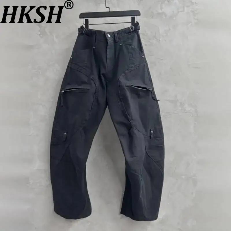 

HKSH Autumn New Man Tide Dark Washed Draped Cargo Pants Patchwork Fashion Trend Casual Personality Safari Style Techwear HK11908