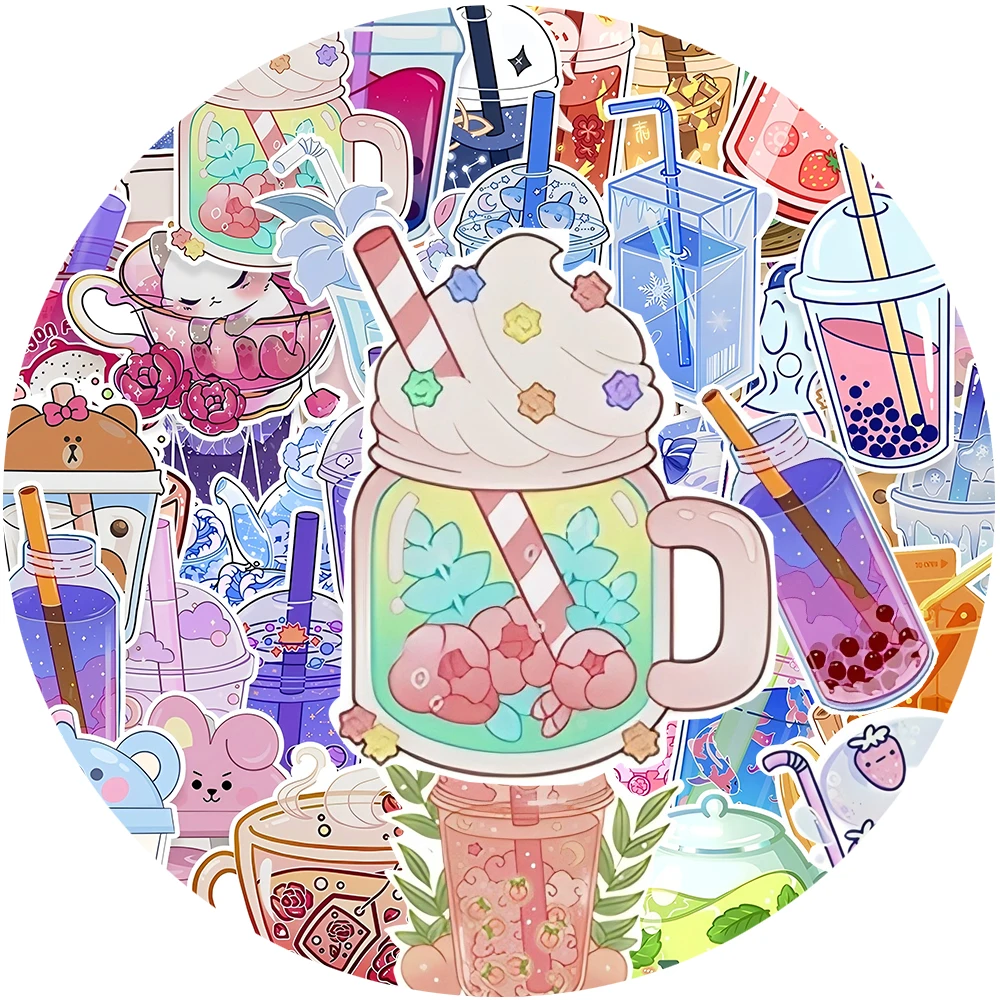 10/30/50 Stück Transparente INS-Style Cartoon Milchtee Getränk Graffiti Aufkleber Niedliche Ästhetische Aufkleber für Laptop Helm Dekoration