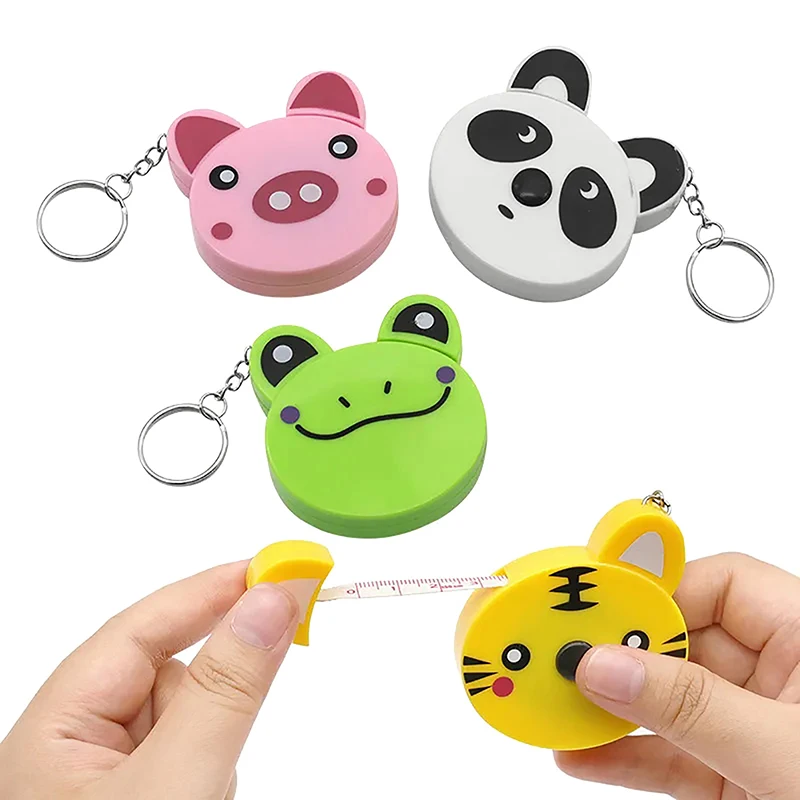 Cartoon Tape Measure 0-150cm 0-60 Inch Mini Portable Cute Animal Shape Key Ring Automatic Tape Measure Panda Frog Piggy Tiger