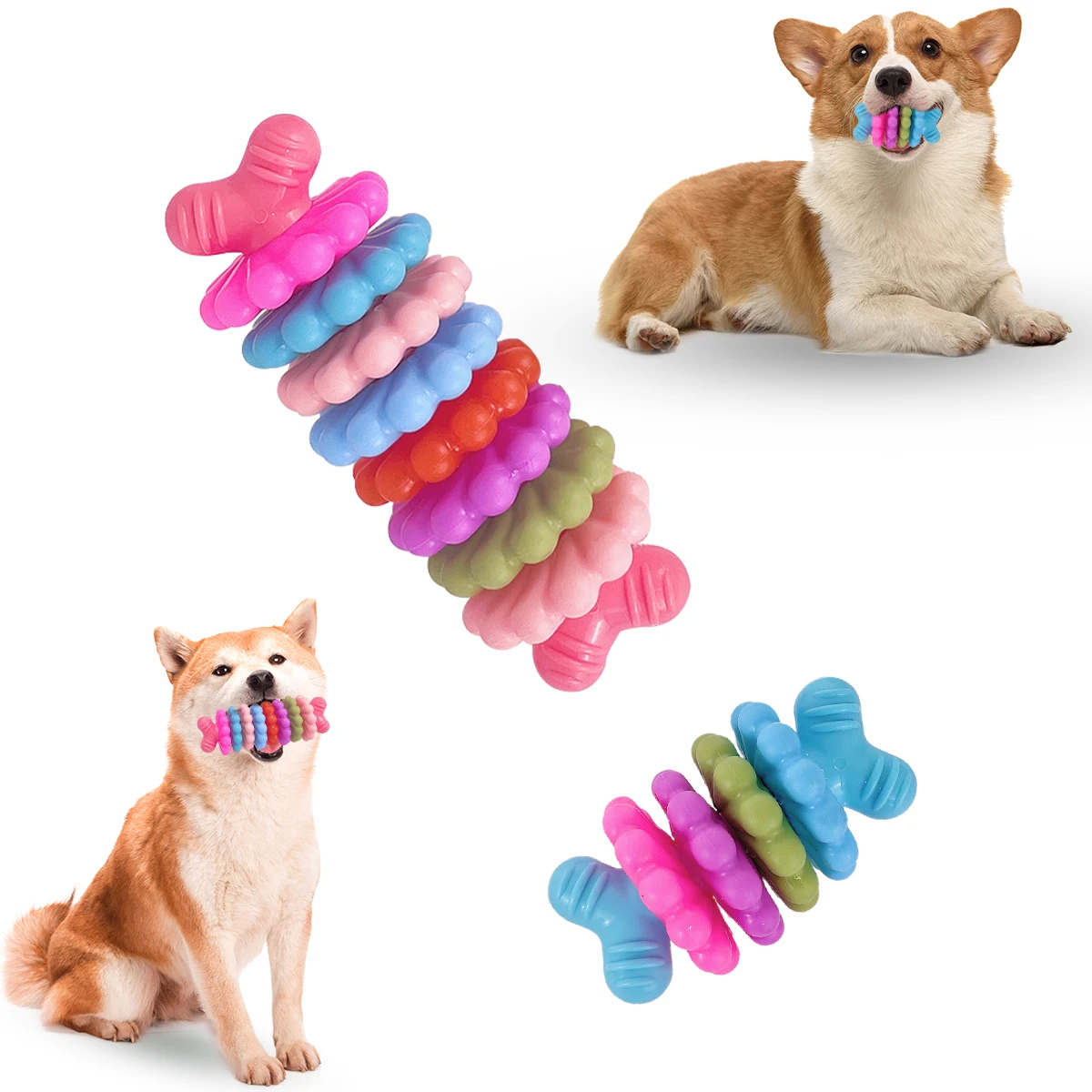 Dog Bone Chew Toys Teeth Cleaning Chew Stick Durable Rubber Interactive Bone Chew Toys Anti-bite Puppy Toy Pet Dog Accessory