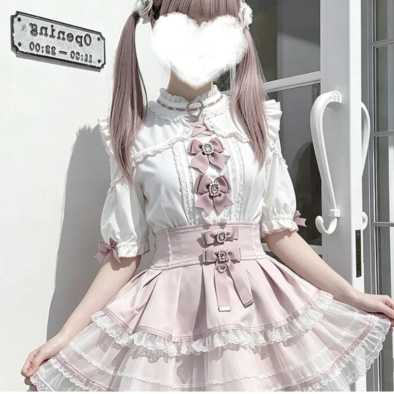 Jirai Kei Lolita Kawaii Women Shirts Y2K Cute Japanese Style Blouse Elegant Short Sleeve Sweet Tops Casual Aesthetic Shirt 2026
