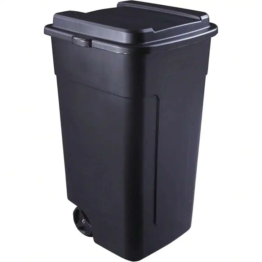 

50 Gallon Wheeled Plastic Trash Can With Lid Black