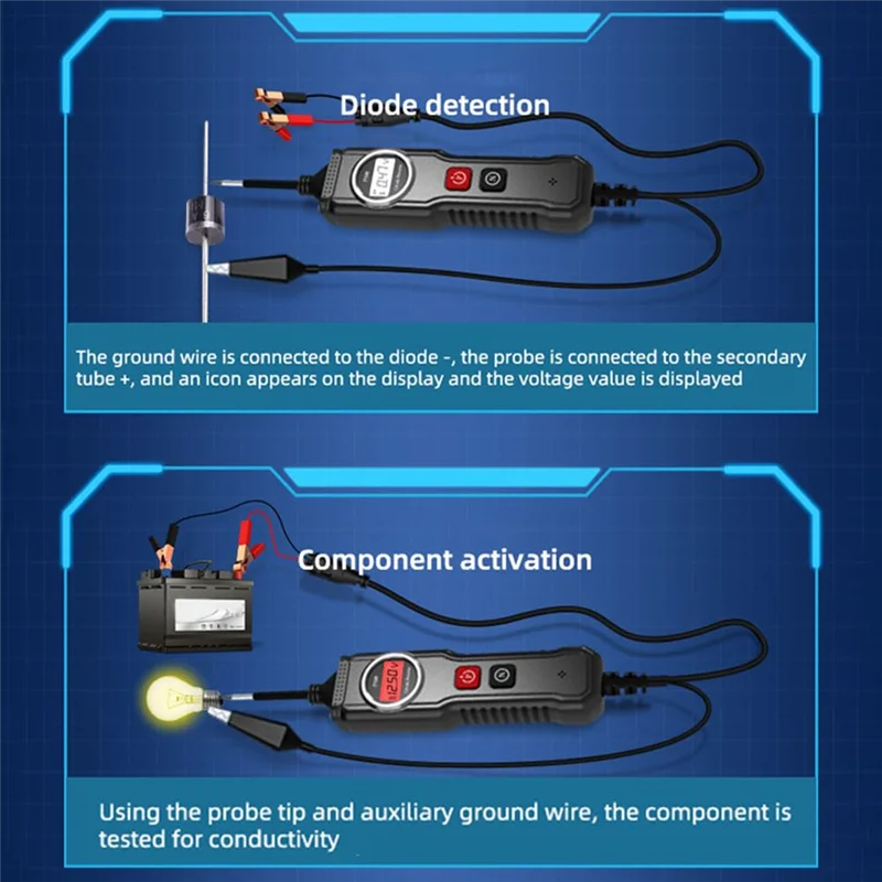 A20F-5-40V P100 Тестер электрической системы с ЖК-дисплеем Тестер напряжения сопротивления, Функциональный автомобильный тестер электрических цепей