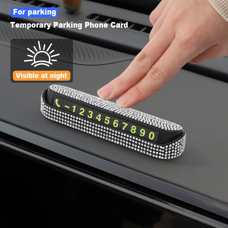 1 Pcs Car Temporary Parking Sign Creative Diamond Phone Number Mobile Card Luminescent Digital Car Decoration Accessories