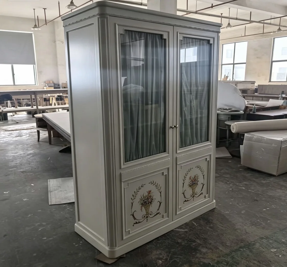 ^French Solid Wood Wardrobe, Vintage and Distressed Style, Perfect for Bedroom Storage
