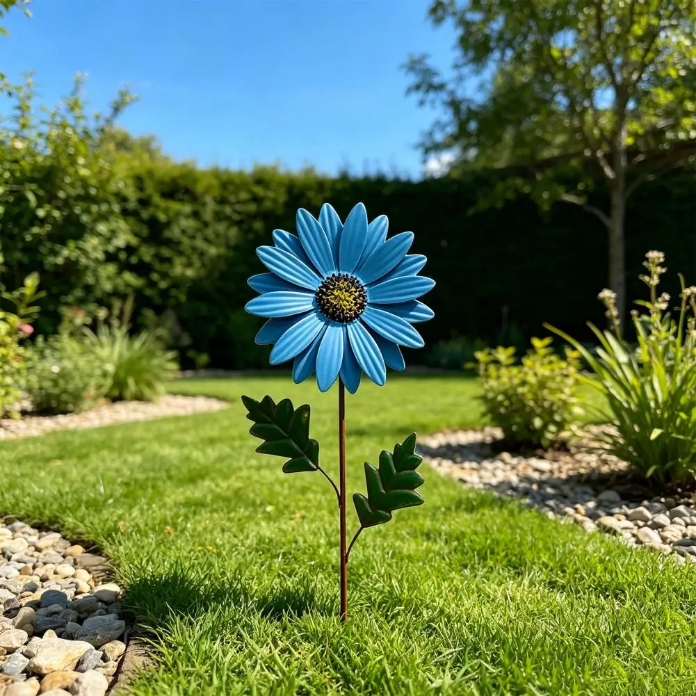 Metal Flower Stakes Decorative Iron Sunflower Garden Stake Colorful Outdoor Metal Yard Art Patio Lawn Pathway Flower Bed Accent