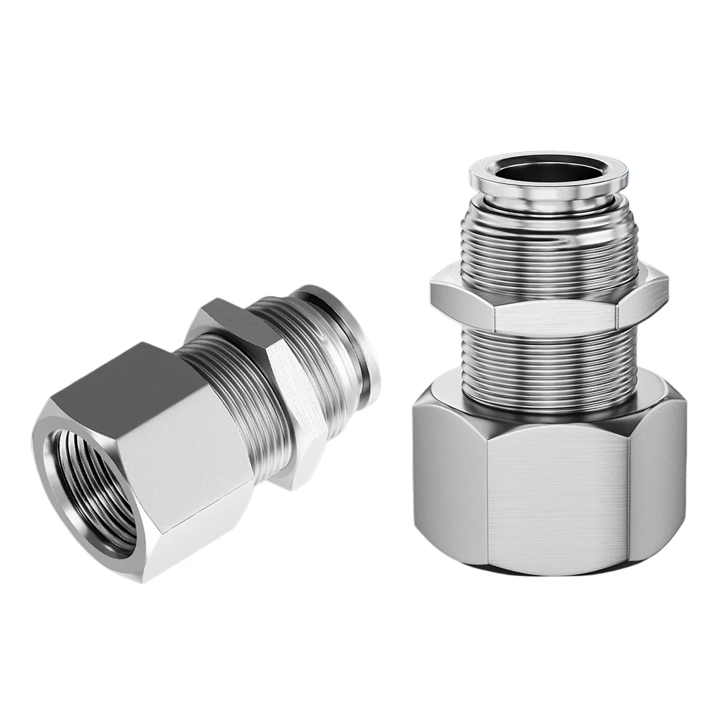 304 Stainless Steel Quick Connector PMF Through Plate Partition Straight Connector Internal Thread BSPT 1/8 1/4 3/8 Hose Trachea
