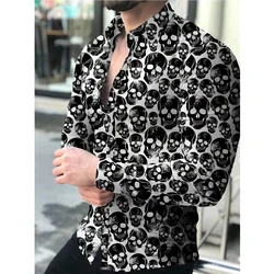 Hawaii New Men Skull Long Sleeve Shirts Tops Social Print Fashion Luxury Floral Clothing Casual Plus Size Y2k Tees Streetwear